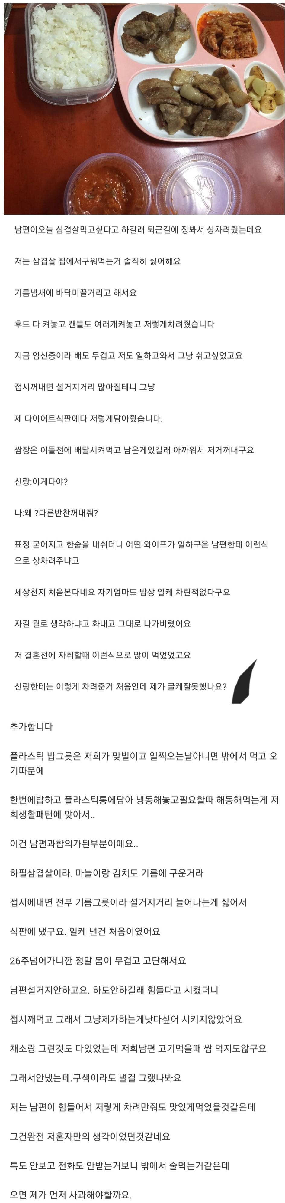 임신 6개월 아내가 남편에게 차린 식사