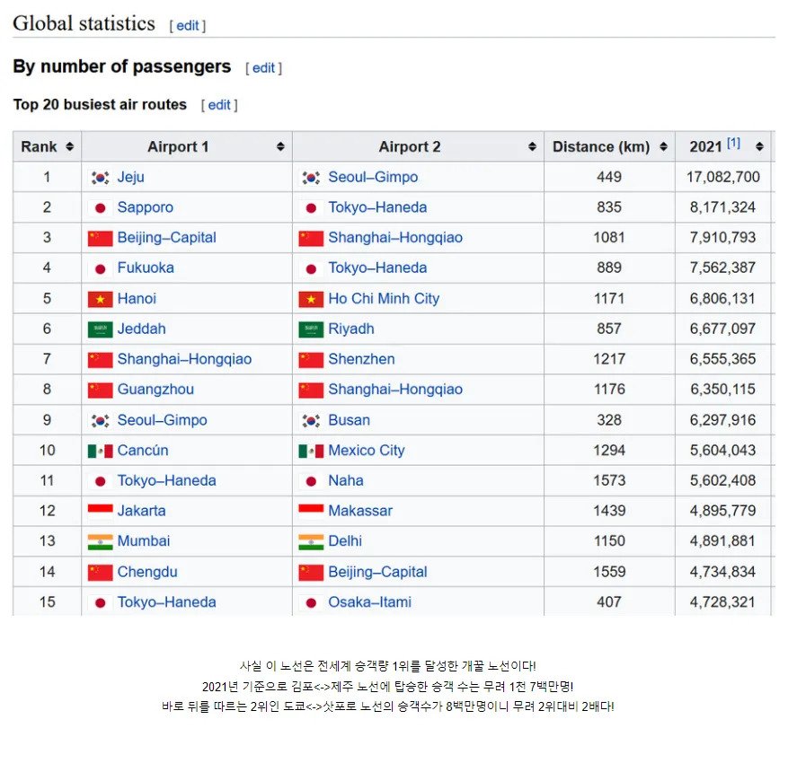 전세계 승객량 1위 항공노선 ㄷㄷ