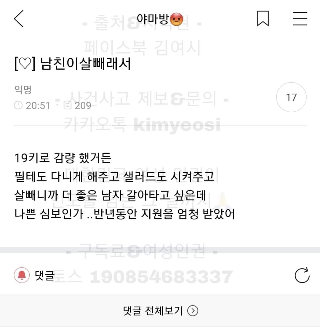 남친 지원으로 19kg 뺐는데 살 빼니까 갈아타고 싶다는 여시