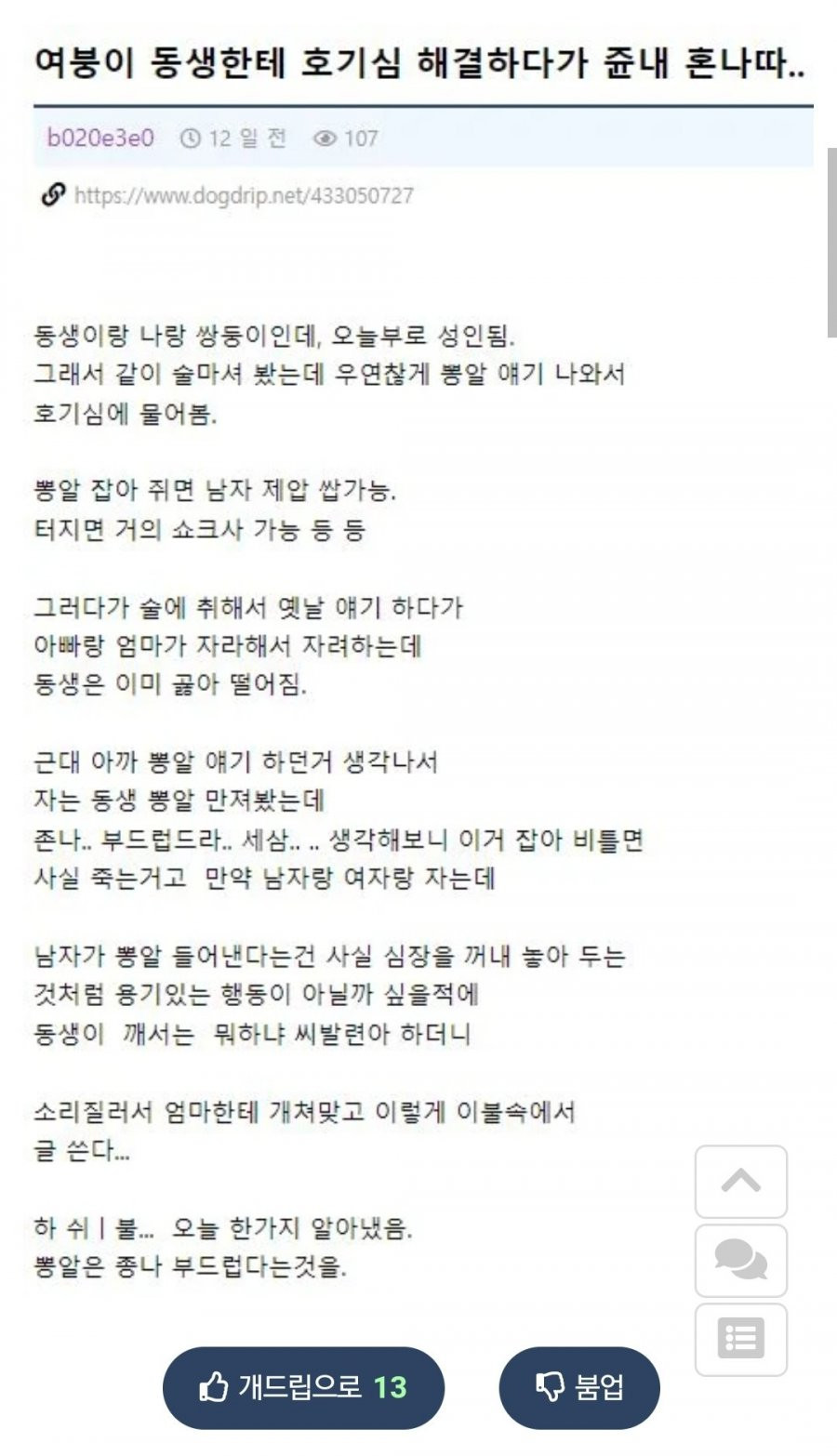 남자 뿅알 촉감이 궁금했던 누나