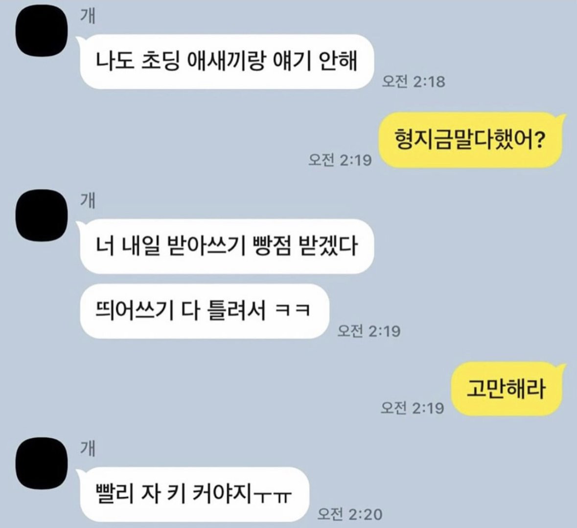 고1과 초6 형제의 카톡