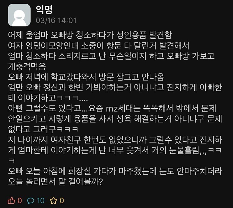 오빠방 청소하다 성인용품 발견함