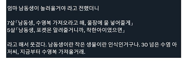 엄마 남동생이 놀러올거야