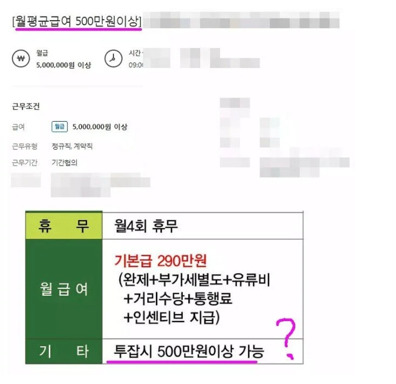 월 500만원 보장한다는 ㅈ소기업