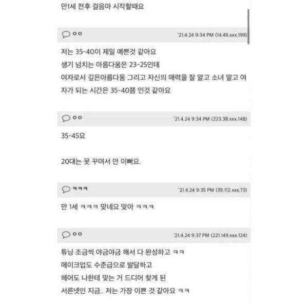 여자가 가장 아름다운 나이는?