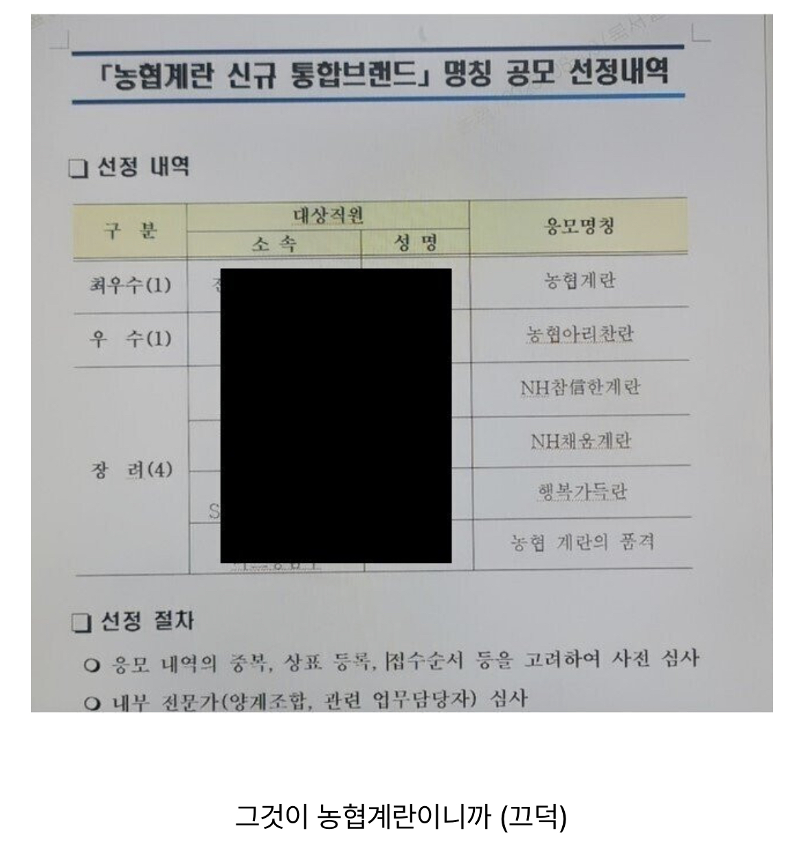 농협계란 신규브랜드 공모결과