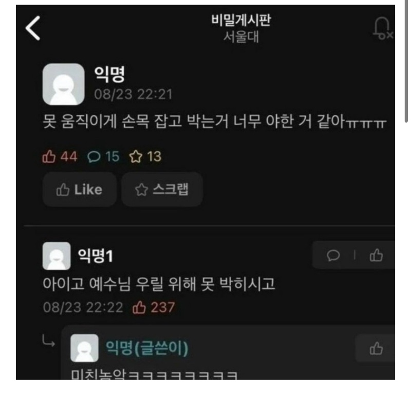 서울대학교 비밀 게시판 수준