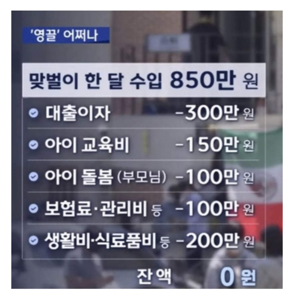 인생 망한 월수입 850 영끌족