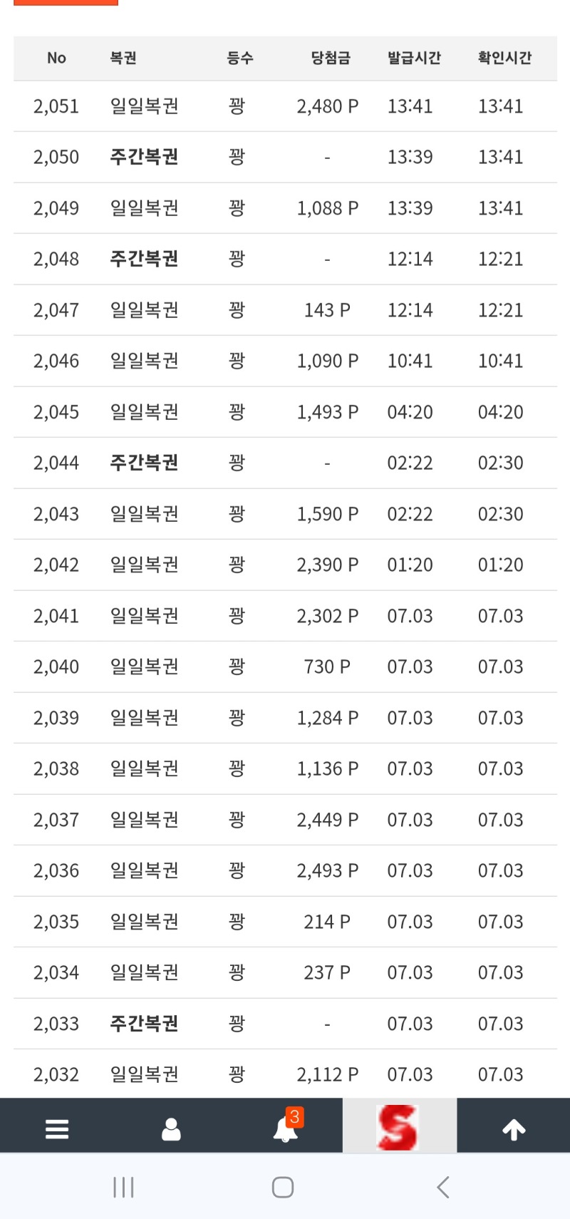 이번주 구매복권들은 다 꽝이구만