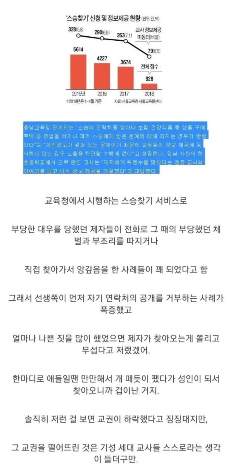 교육청에서 스승찾기 서비스를 종료한 이유