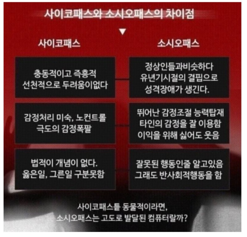 사이코패스와 소시오패스의 차이점