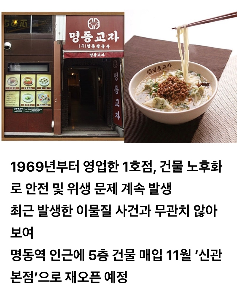 명동교자 1호점 문닫고 신관이전