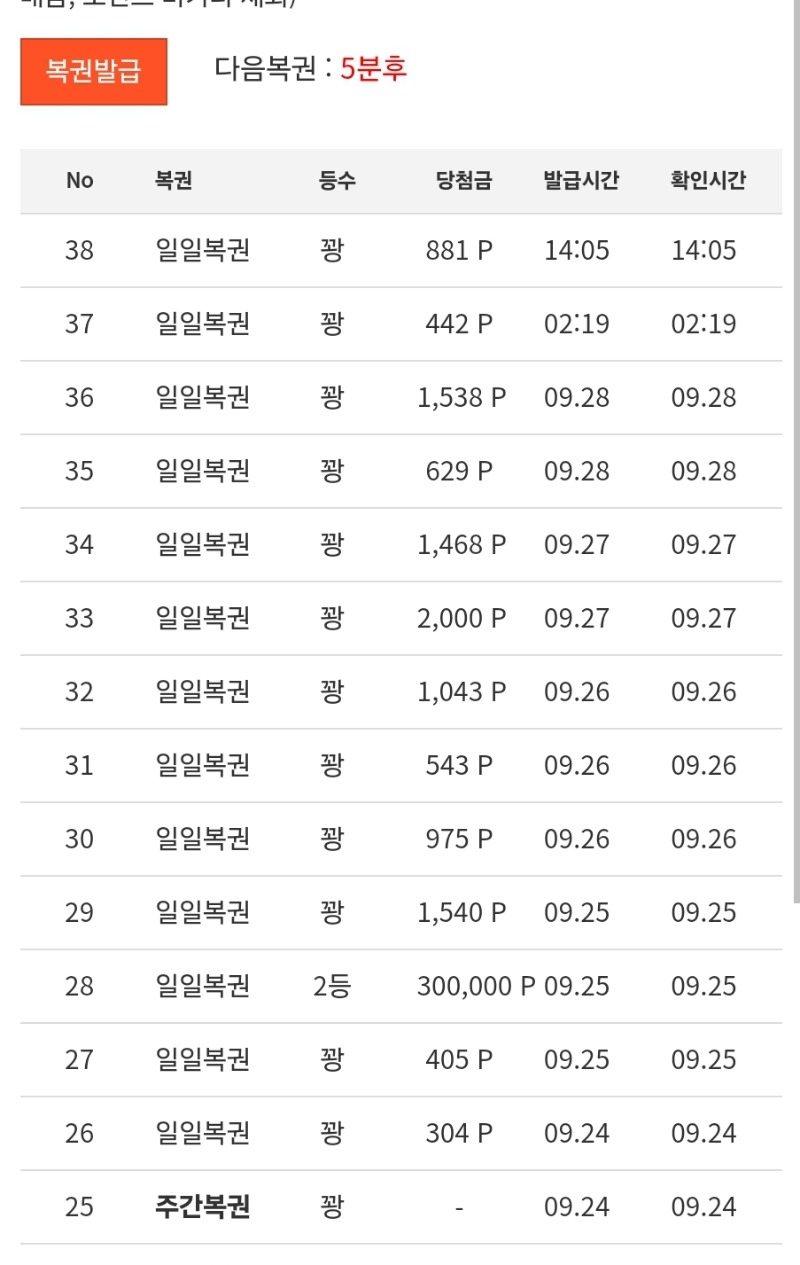 헤헤 복권 5분 남았어요