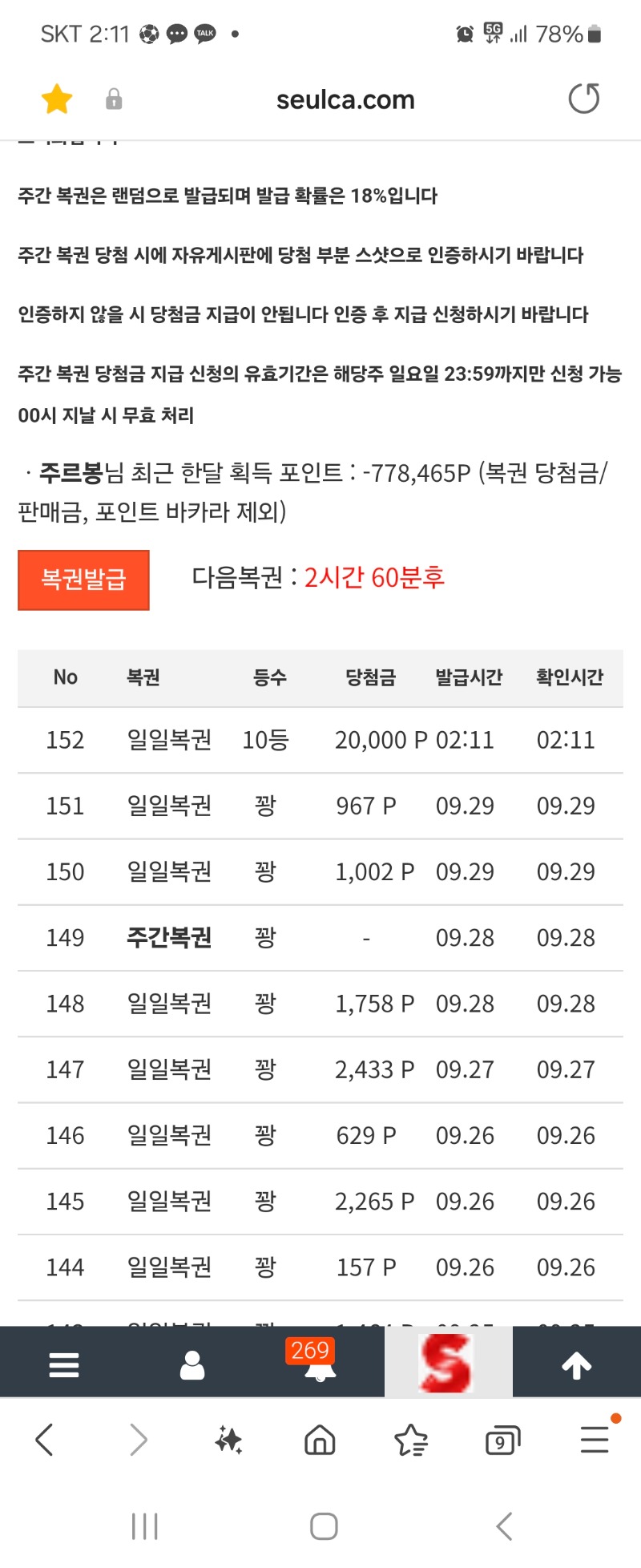 일복10등 당첨 ㅋ