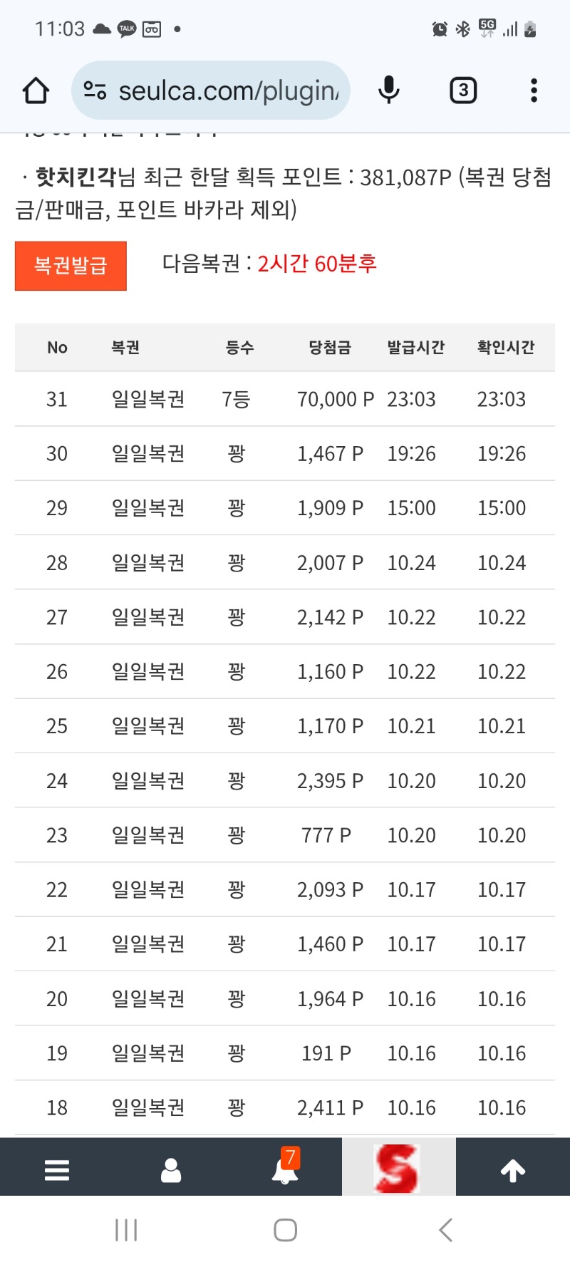 부럽다부럽다했더니 7등 주넹ㅠ