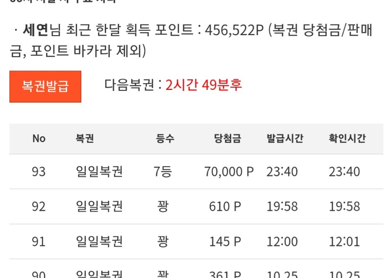 일복 7등 당첨!!