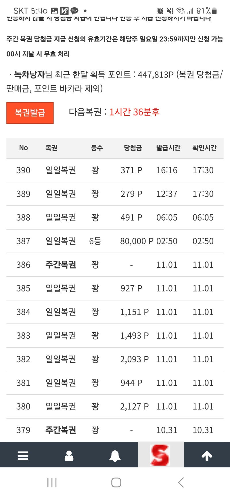 일복 6등당첨