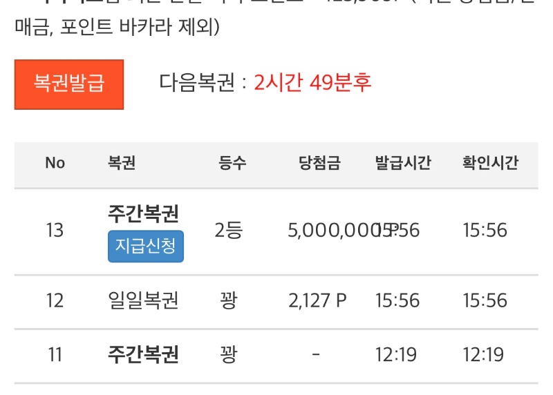 꺅 주간복권 2등 !! 감사합니댱