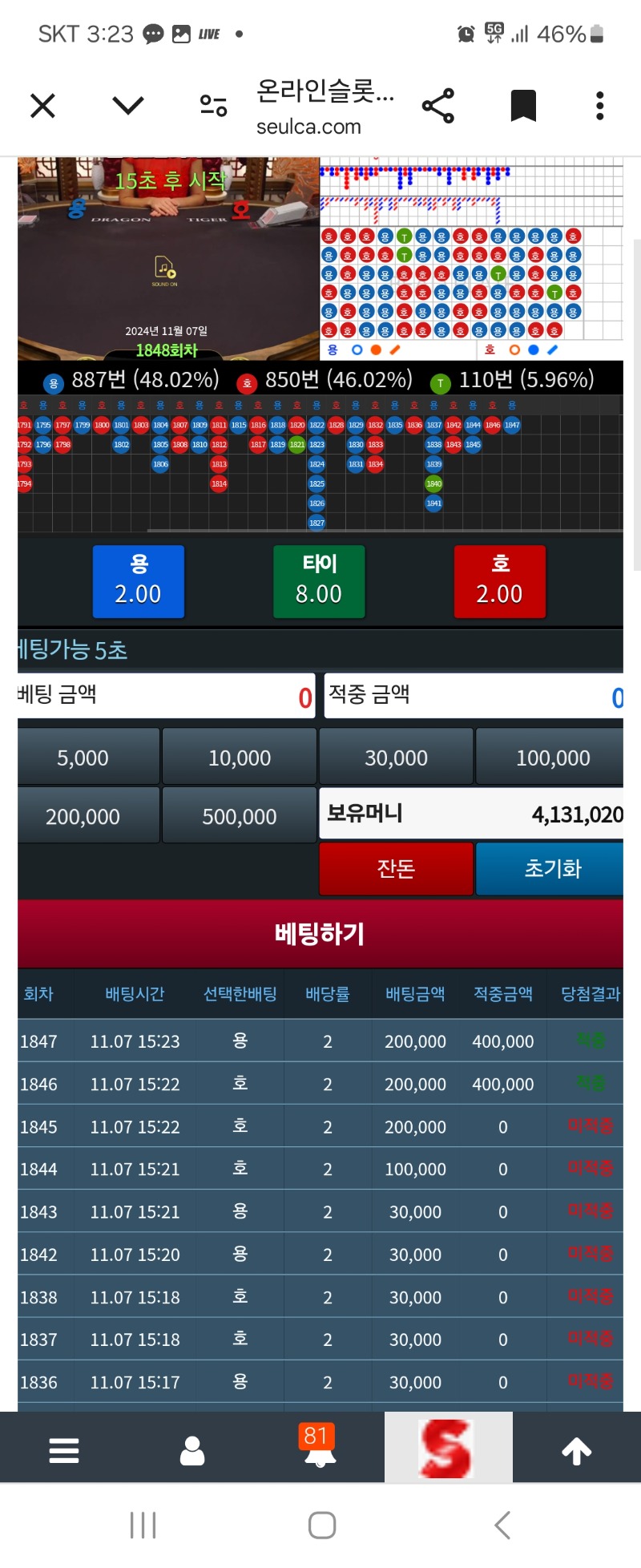 휴~~나락 시작할뻔 ㅋ