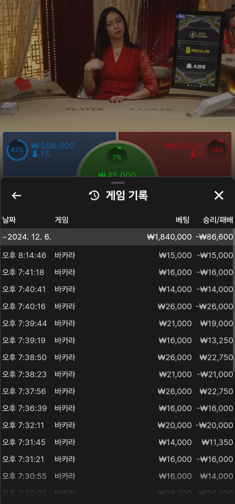 우루스 돌발바카라 패~