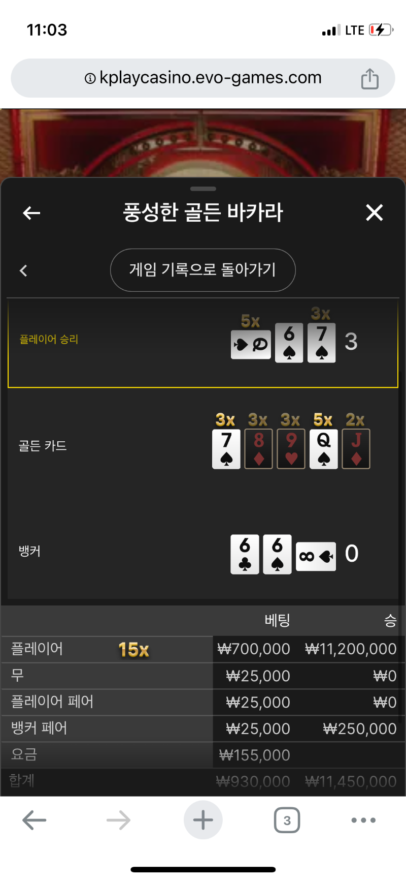 바카라 한방승부 성공 !