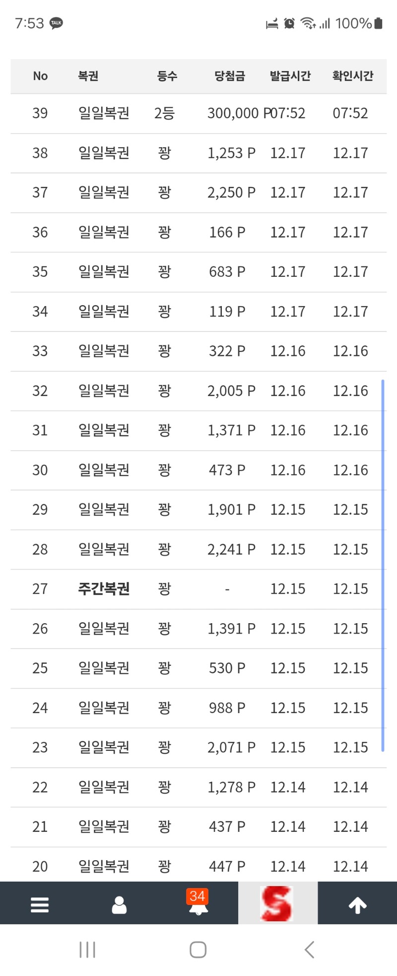 연일 꽝충 2등 당첨