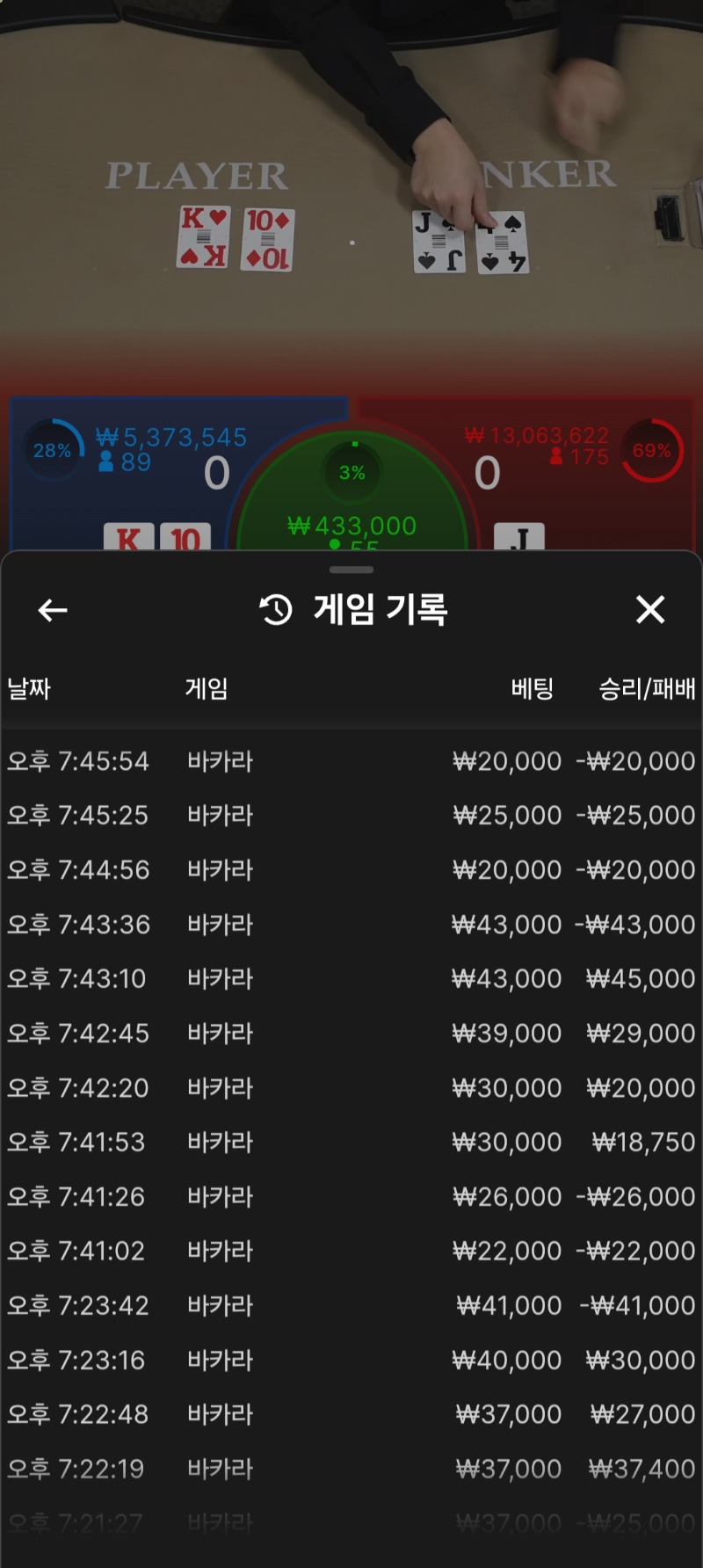 바카라28전16승12패