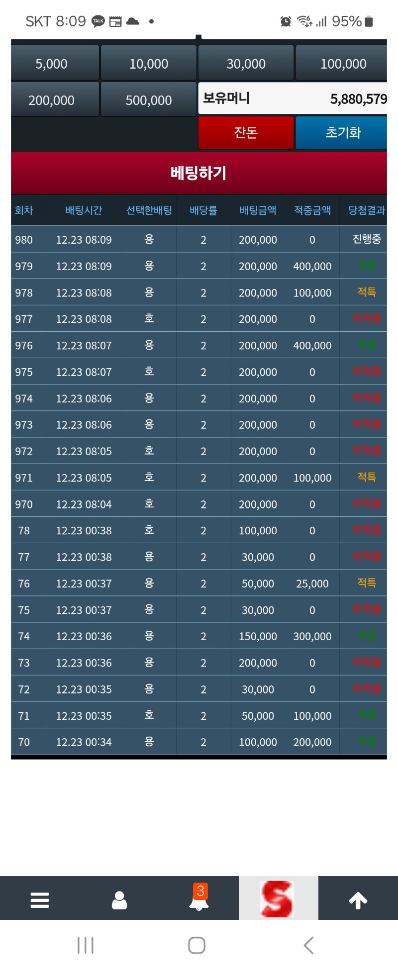 오전에 용호에서 500만박살났네