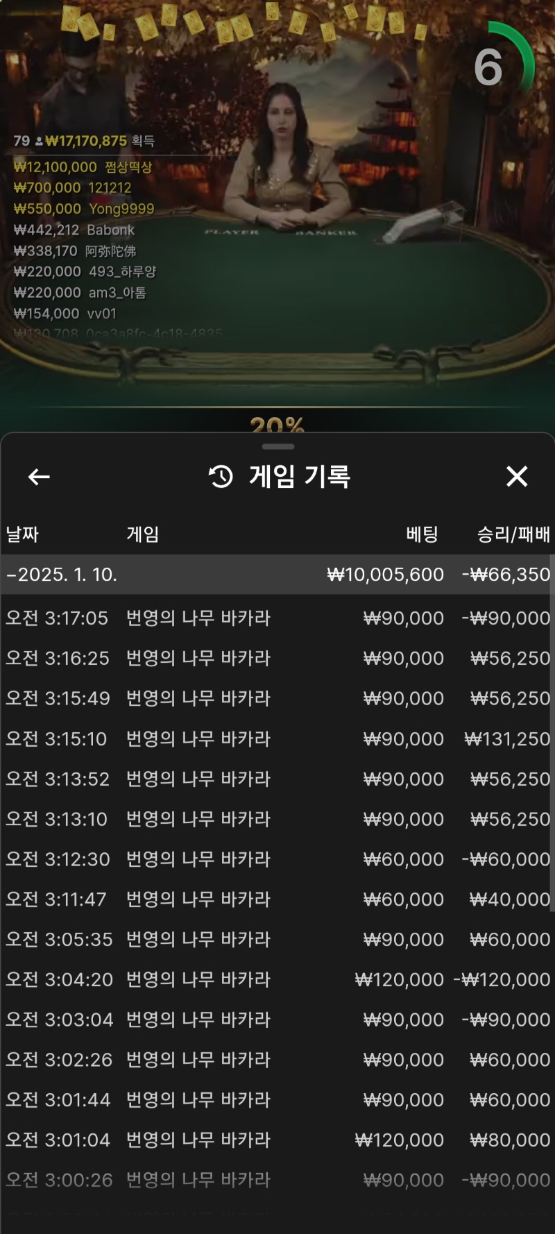 바카라 5연승