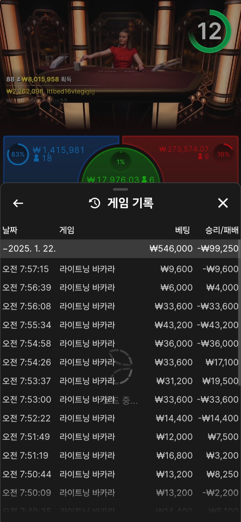 바카라 연패를 ㅜ