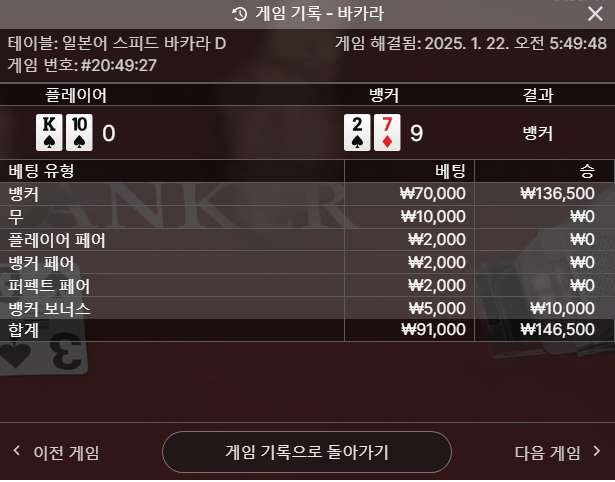 소액 바카라 9만배팅 성공..