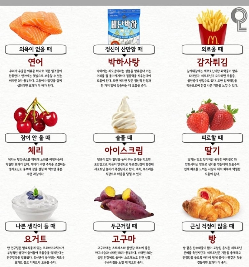상황별 감정억제에 도움되는 음식들