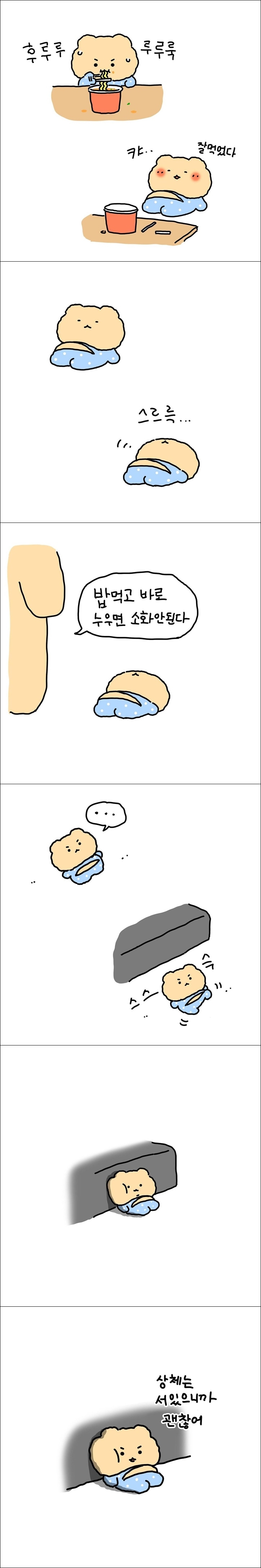 밥 먹고 바로 누우면 소화 안 된다는 엄마