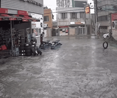위험하게 굴러가는 타이어 막은 학생