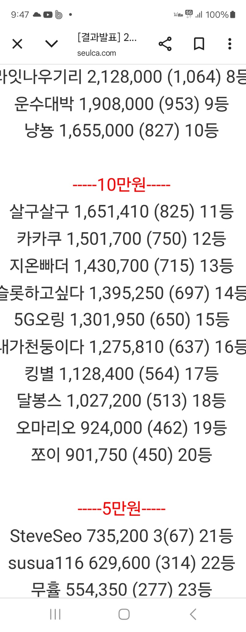롤링왕 17등 당첨