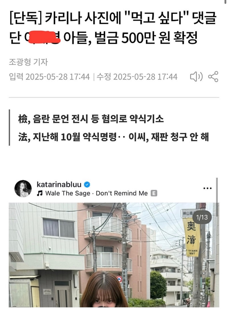 카리나 악플러 ㅇㅈㅁ 아들