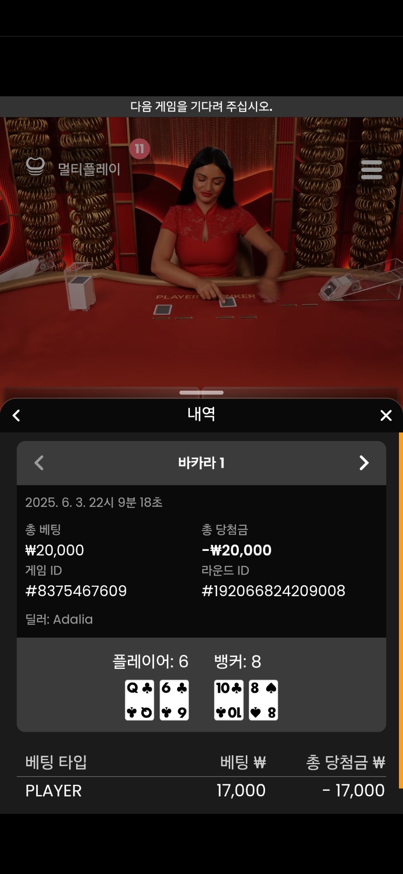 바카라 2연패