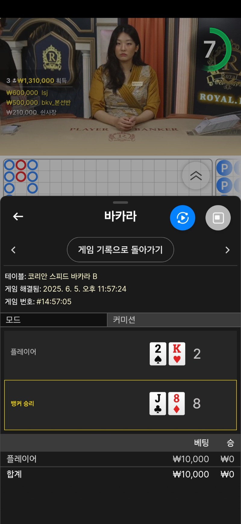 랑형쿱 바카라 2패