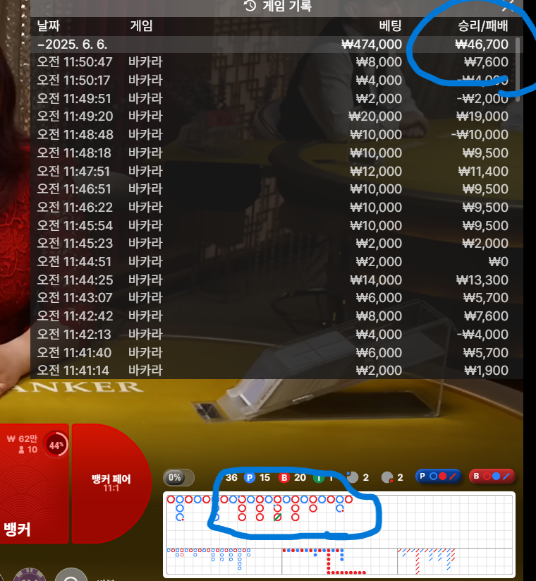 바카라  연승 후 소액 수익