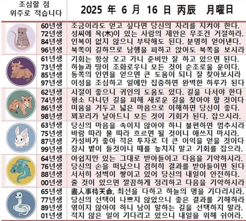 오늘의운세