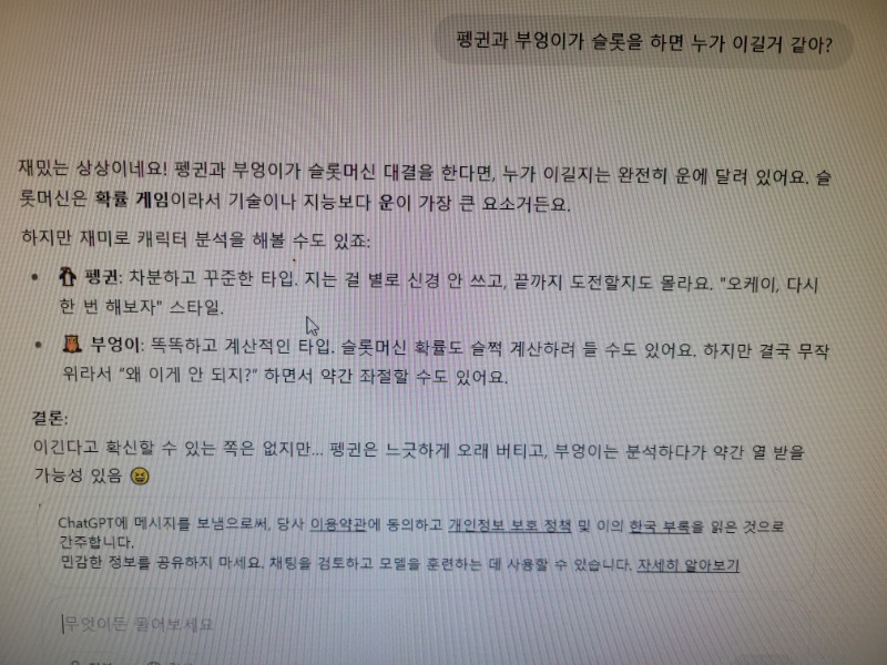 미니형난챗지피의견과 고인물 맥이의 분석