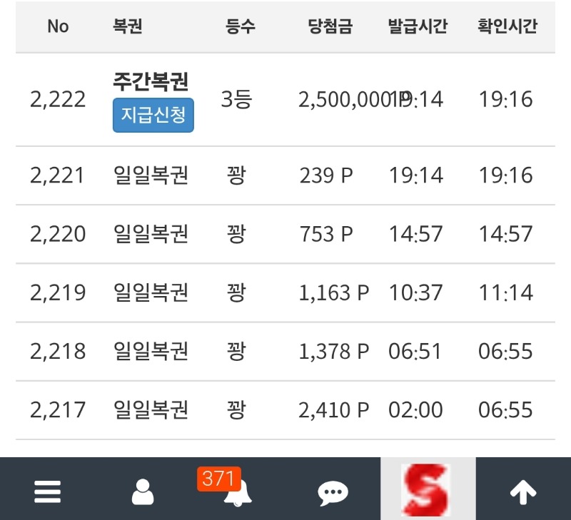 주복 3등 당첨