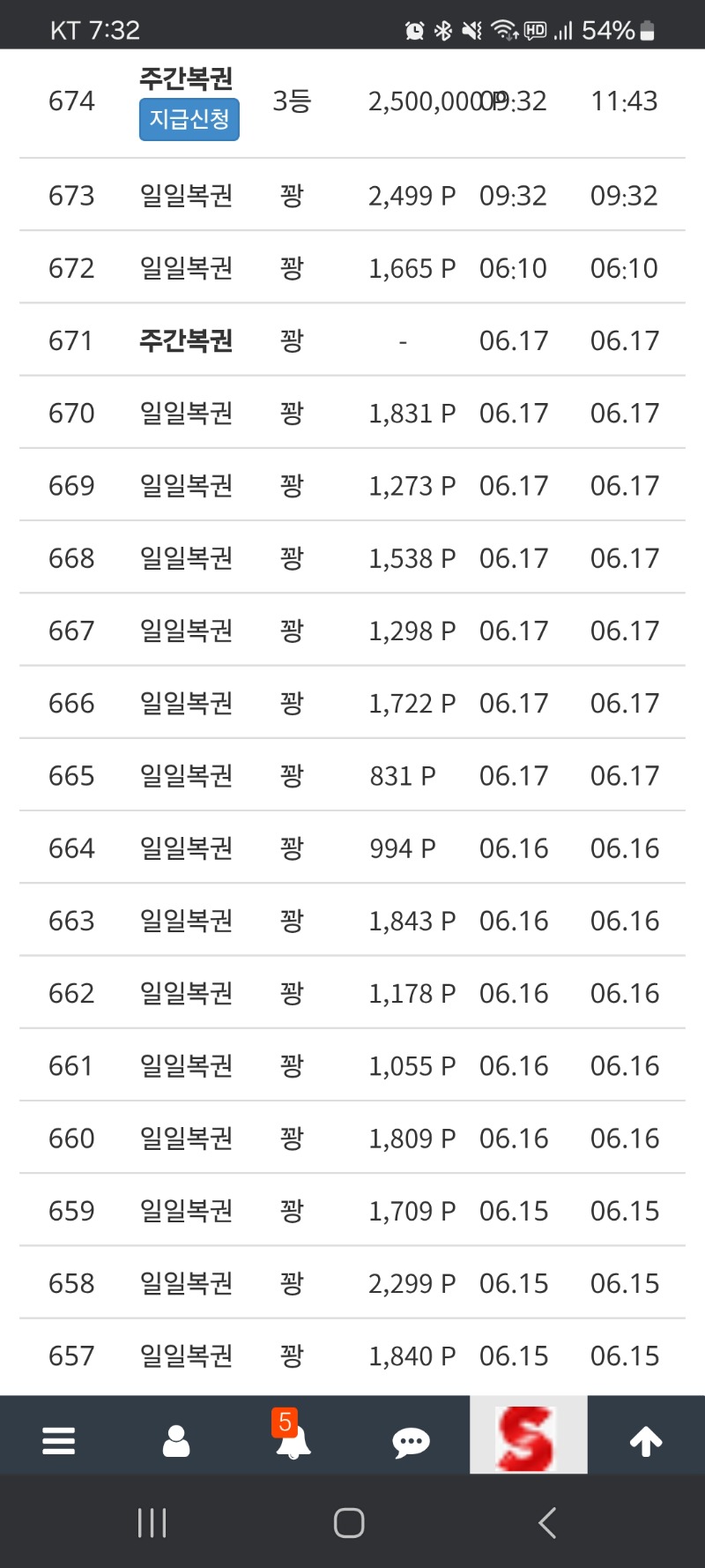 주복 3등당첨~~