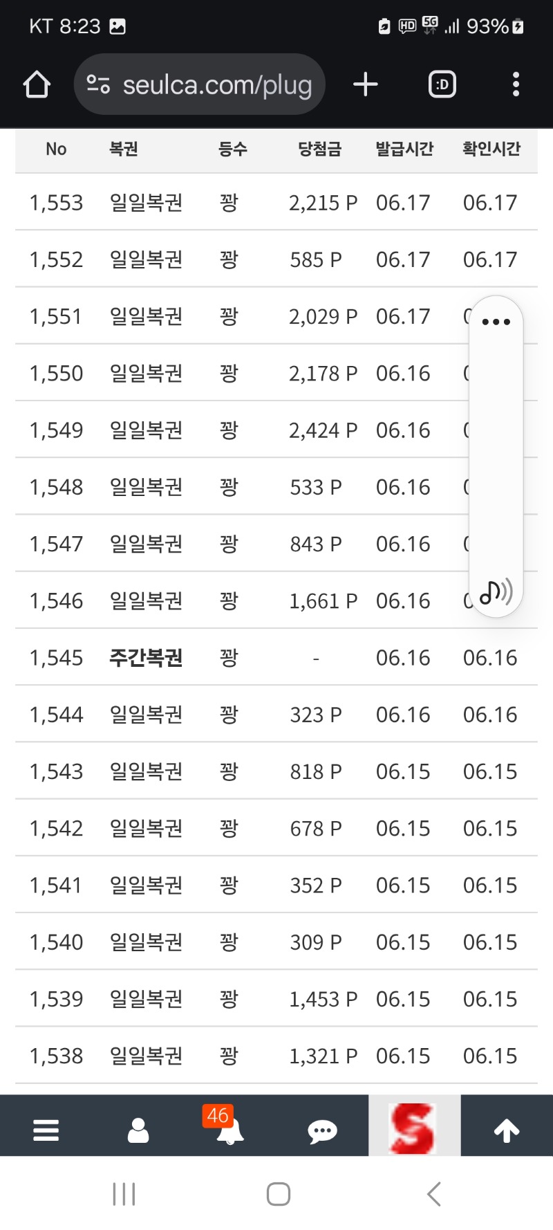 지금까지 복권 꽝 내역입니다