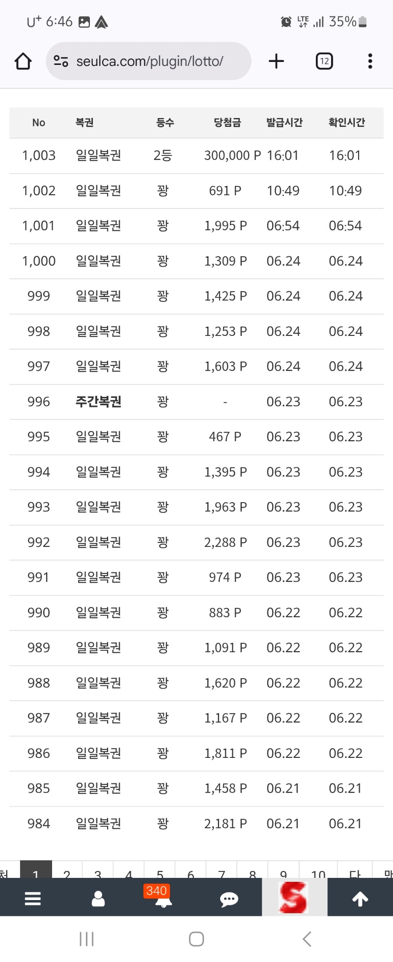 42연꽝중에 2등당첨ㅎ