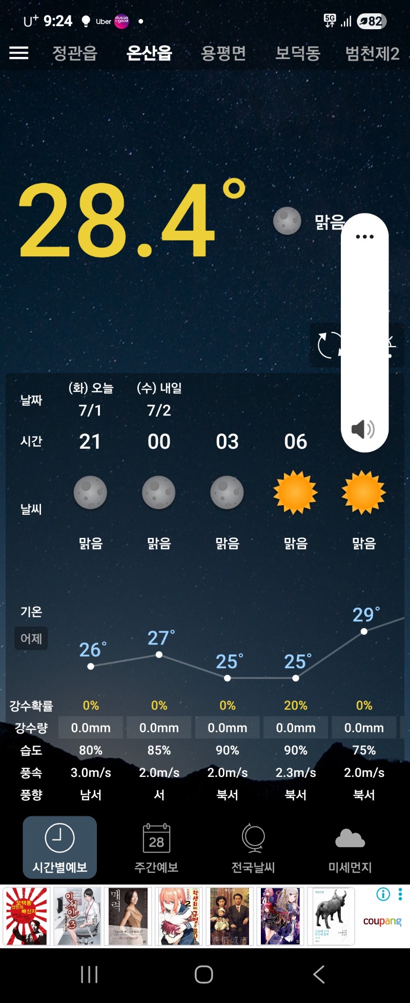 밤 9시반인대 날씨가~~