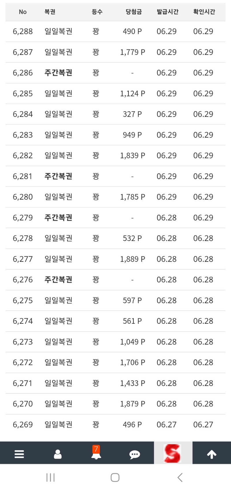 우주최초 슬카 복권 100연꽝달성이요