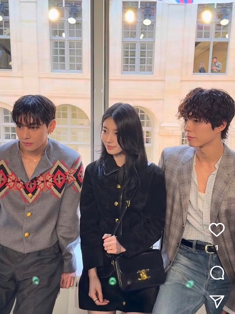 셀린느쇼 뷔 수지 박보검 쓰리샷