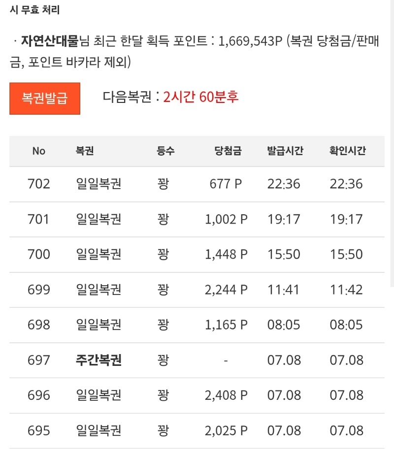 오늘 마지맙복권.. ㅋ 꽝