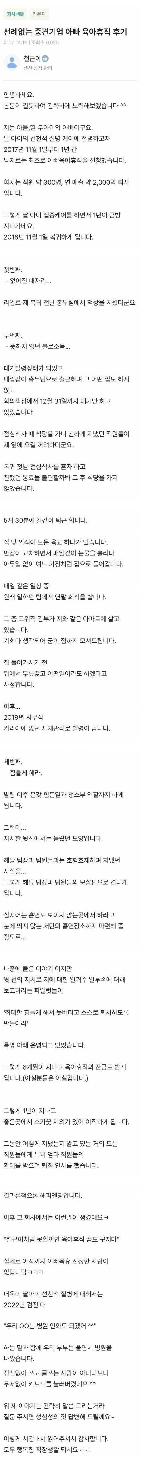 선례없는 중견기업 아빠 육아휴직 후기